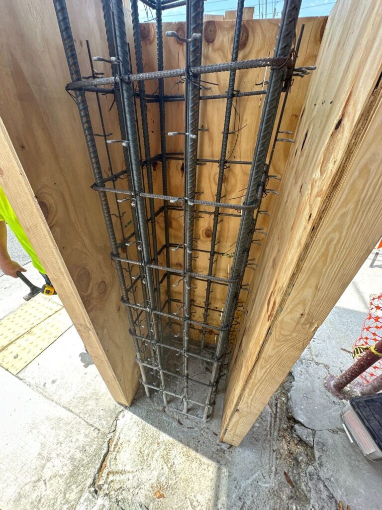 Structural restoration work on a commercial building in Little Haiti, Miami - column rebar cage