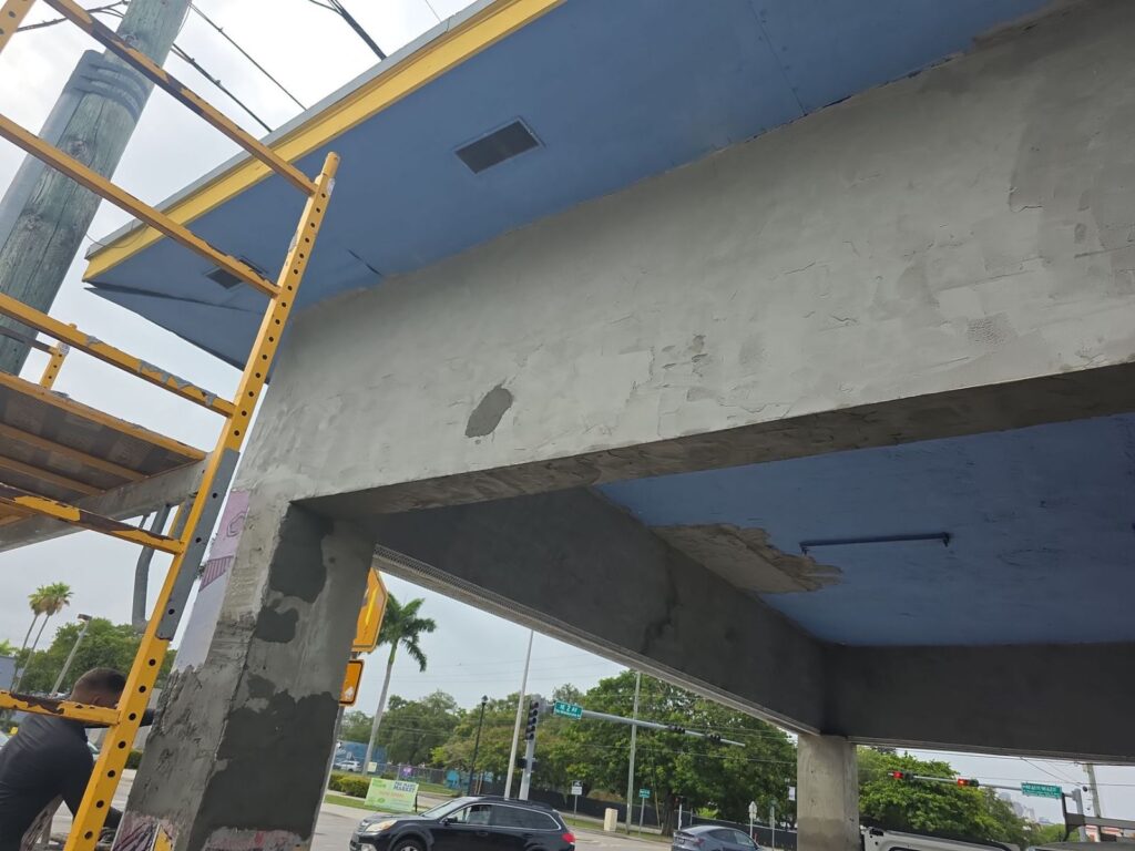 Structural restoration work on a commercial building in Little Haiti, Miami - stucco finish complete