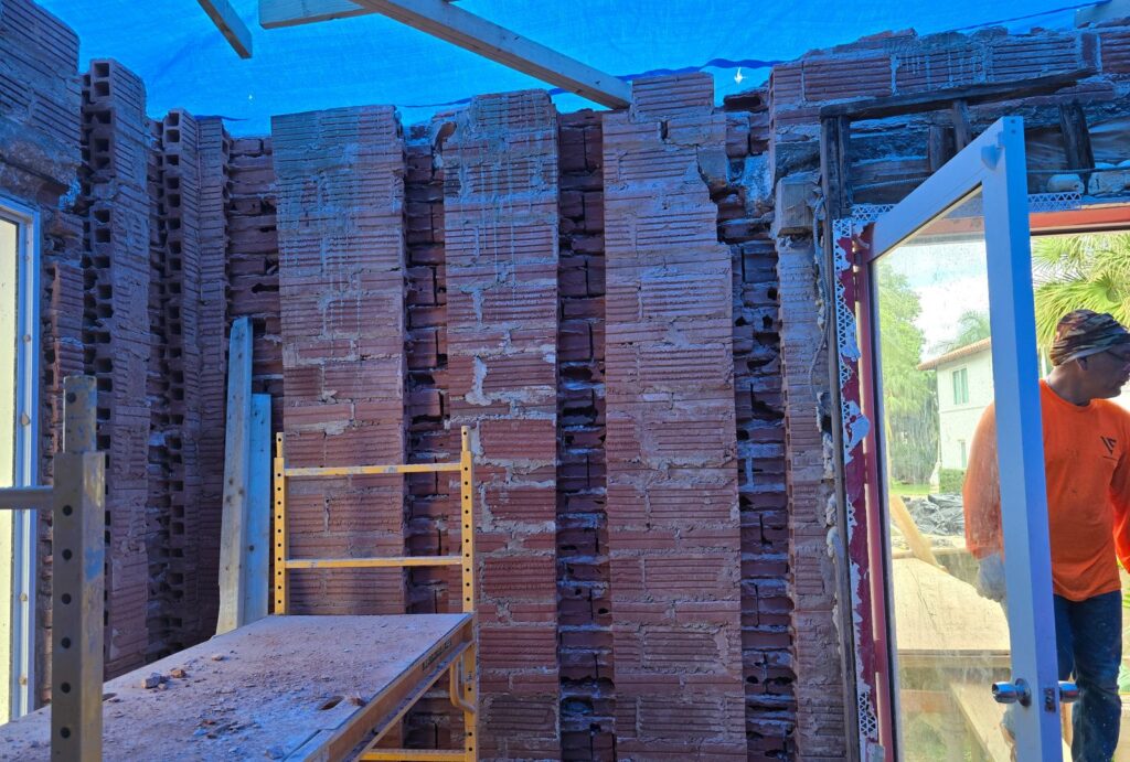 Estate residence structural reconstruction in Miami Beach - hollow terracotta walls